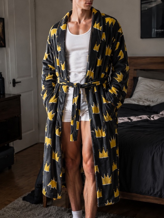 Urban Outfitters Other - UO x BASQUIAT Crown Allover Pattern Plush Robe One Size Art Lounge